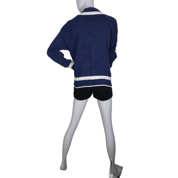 Vintage Nuovo Industriale Cardigan Sweater Size Medium Blue and White - Picture 6 of 9